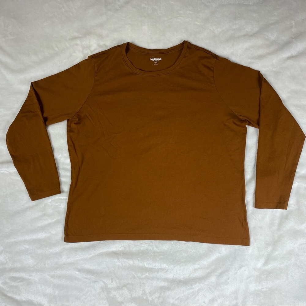 C-0003 Lands' End XL/P Brown Long-Sleeve Relaxed Fit 100% Supima Cotton T-Shirt